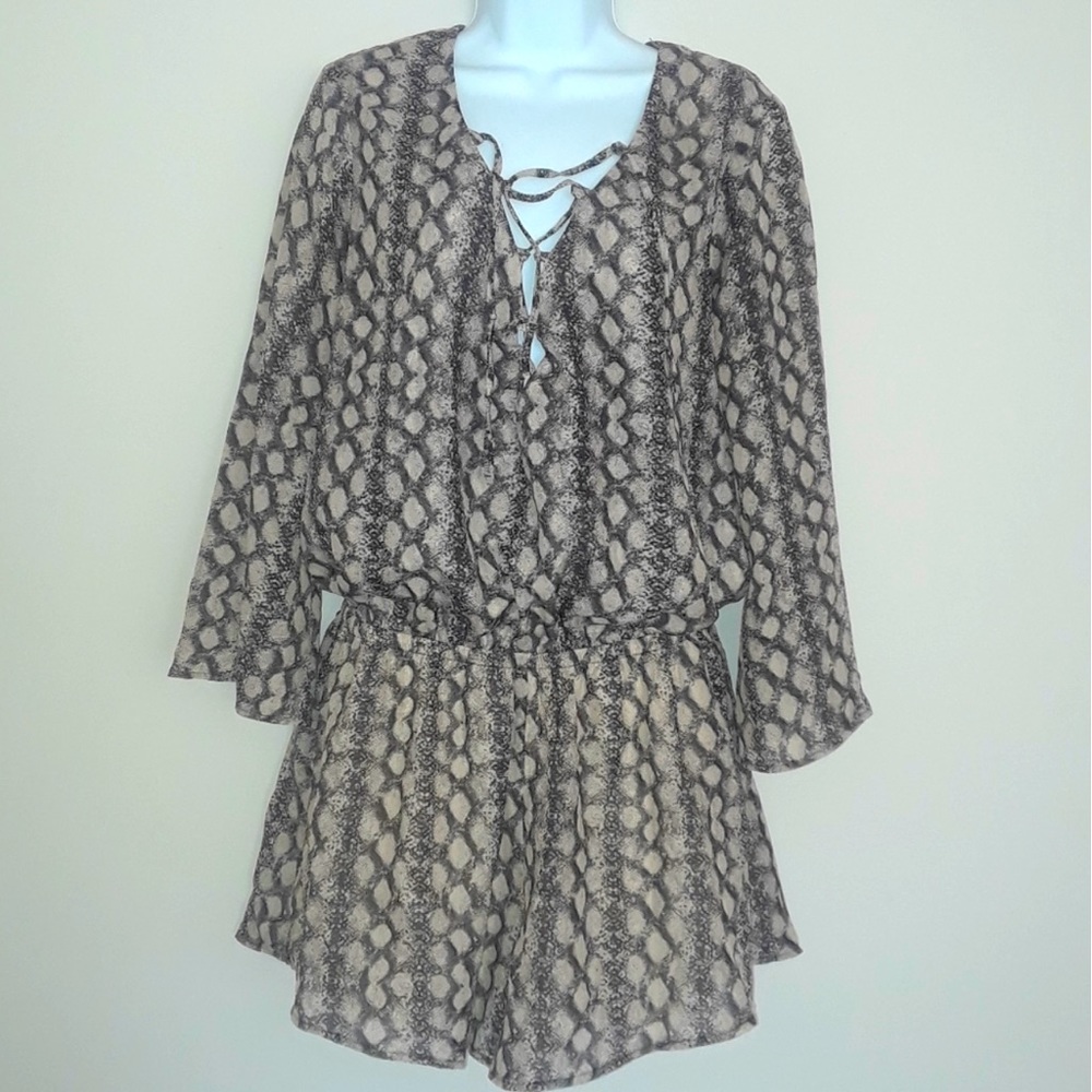 Show me your mumu lace up snake skin print romper